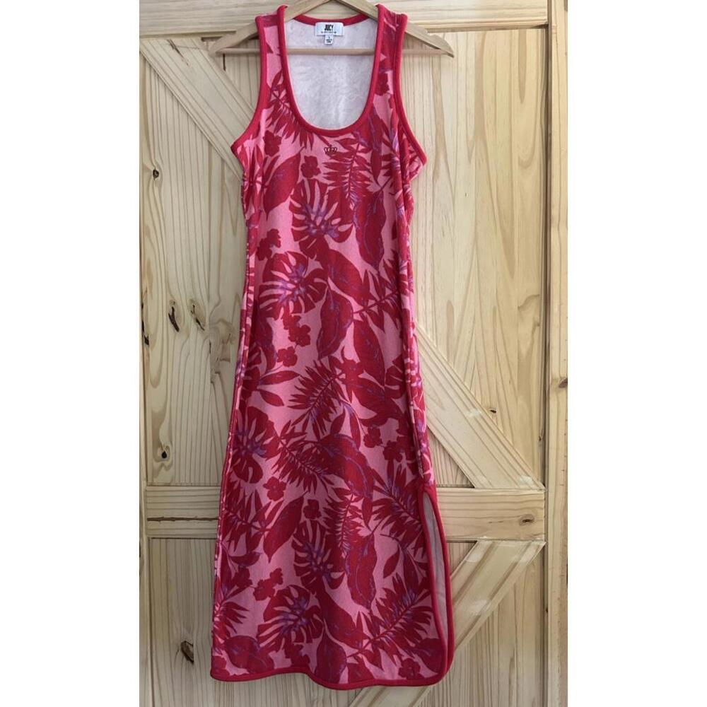 Juicy Couture Pink Terry Cloth Palm Print Tropical Poolside Dress Size S BEACH